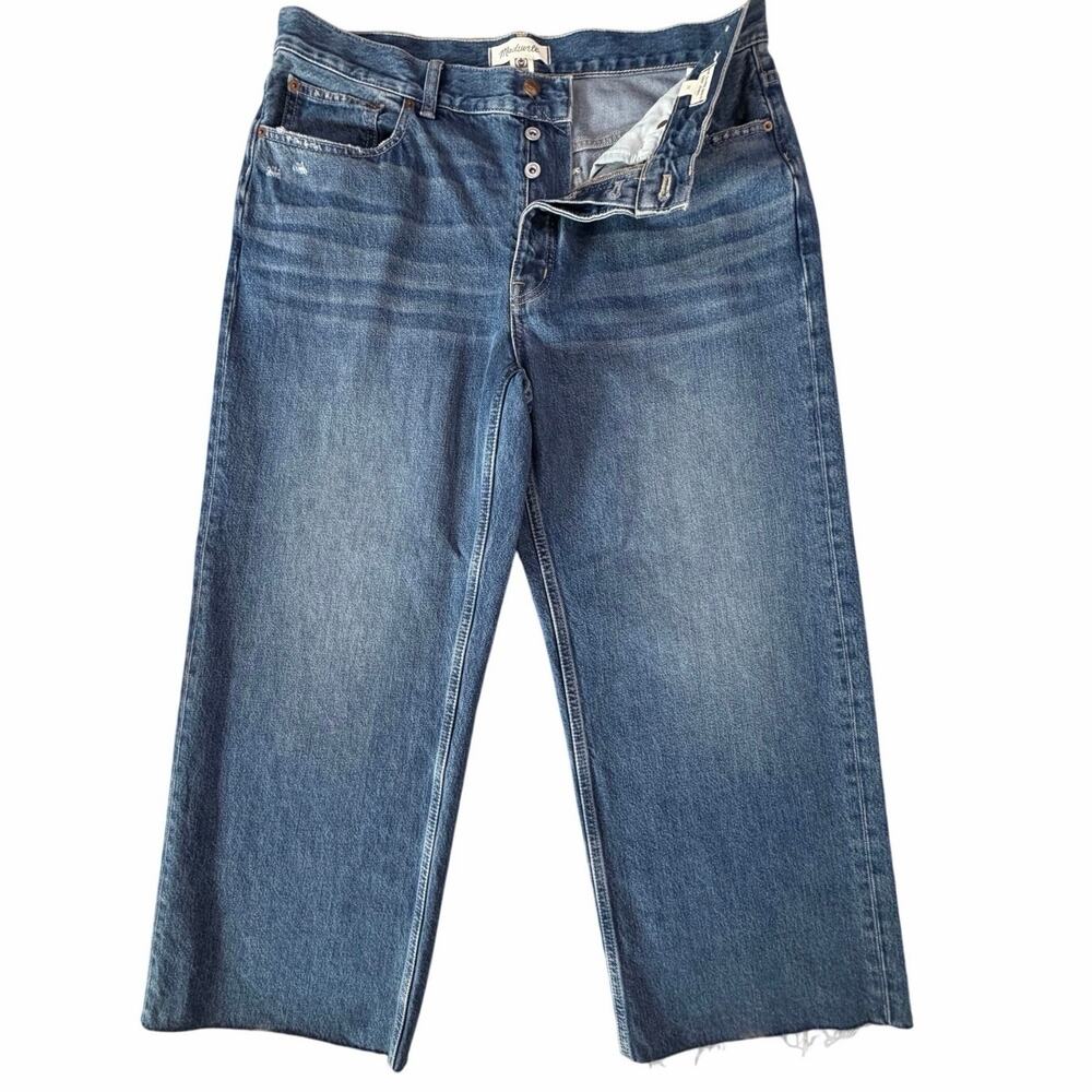 Madewell Low-Slung Baggy Crop Blue Jeans Raw Hem Button Fly Wide Leg Y2K Size 34 - Picture 3 of 16